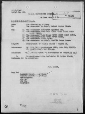 USS MACDONOUGH - Report of Bombardment of Saipan Island, Marianas on 6/13/44