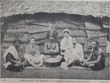 Chief Salanou and visitors at Apia having a friendly drink of kava