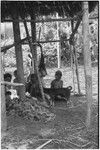 Fainjur: people eating in shade under a shelter