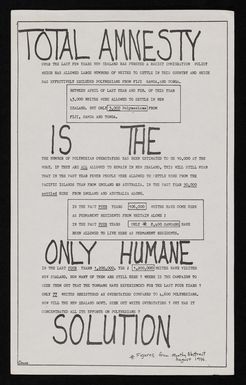 Poster titled 'Total Amnesty is the only Humane Solution'