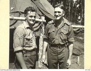 GUSIKA, NEW GUINEA, 1944-03-17. WX108999 CORPORAL L.J. MCNEE, MM, (1) AND VX117183 CAPTAIN R.B. EAMES, MC, (2) MEMBERS OF D COMPANY, 29/46TH INFANTRY BATTALION, 4TH INFANTRY BRIGADE IN THEIR ..