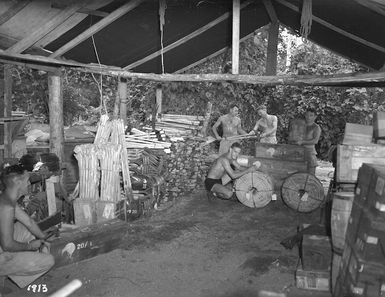 2nd NZEF IP Engineers from Field Park Company preparing stores for operations, Guadalcanal, Solomon Islands