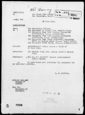 USS CHAUNCEY - AA Act Rep, 6/18/44, East of Saipan Island, Marianas