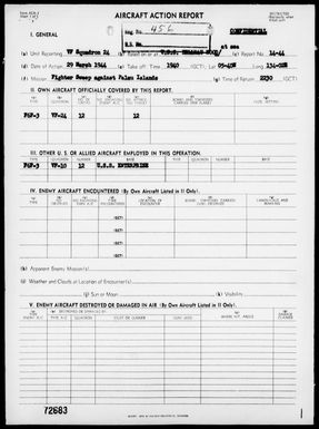 VF-24 - ACA Reps #14-44 Thru 19-44, 3/29/44 to 4/1/44, Action Against Palau Is and Woleai Atoll, West Carolines