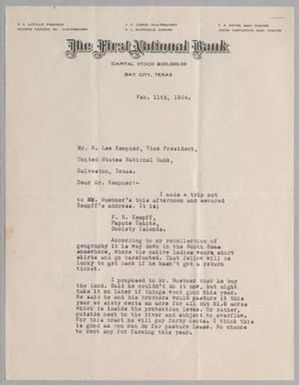 [Letter from J. C. Lewis to R. Lee Kempner, February 11, 1924]