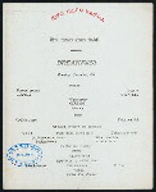 BREAKFAST [held by] TOYO KISEN KAISHA [at] EN ROUTE ABOARD HONG KONG MARU (SS)