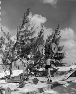 Sailors Doing Weight Training at Camp Dealey