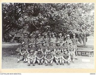 Members of No 11 Platoon, 15 Infantry Battalion. Identified back row, left to right: N479130 Private (Pte) A P Williams; Q31629 Pte C H Crouch; S114896 Lance Corporal (L Cpl) W A Kotz; VX92981 Pte ..