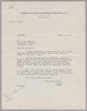 [Letter from W. B. Tyler to I. H. Kempner, August 1, 1949]