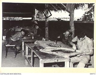 LAE AREA, NEW GUINEA, 1945-08-10. THE INTERIOR OF THE HOBBY HUT, 112 CONVALESCENT DEPOT, EDUCATION CENTRE UNDER THE CONTROL OF THE DEPUTY ASSISTANT DIRECTOR OF EDUCATION, LAE BASE SUB-AREA