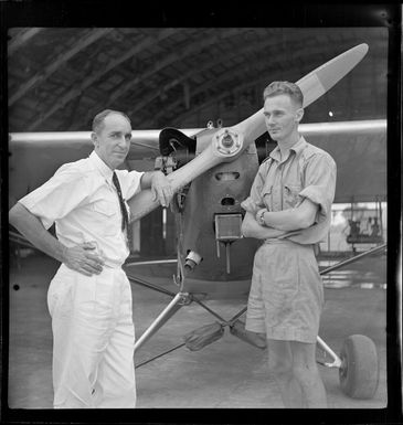 T French (left) with Corporal W Tarr, Nausori Airport, Suva, Fiji