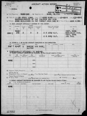 VMSB-245 - ACA reps nos 202 & 204-205 â Bombing targets in the Yap Area, Carolines, 4/20-23/45