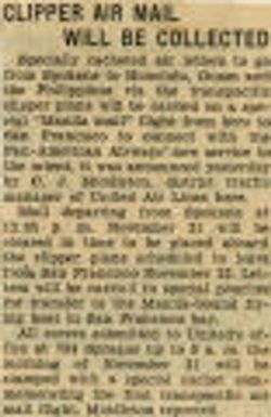 Clipper Air Mail Will Be Collected. Northwest History. State History. Aeronautics, Continued Airports, Commercial Service. Air Mail.