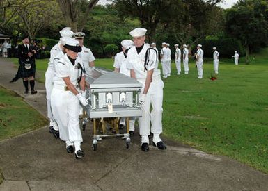 A US Navy (USN) reinterment ceremony in honor of SEAMAN Second Class (S2C) Warren Hickock, a Pearl Harbor Sailor who was killed in action on December 7th, 1941, and was finally laid to rest at Punchbowl, the National Memorial Cemetery of the Pacific. Previously an unknown Sailor listed as Unknown for more than 65 years, until recently