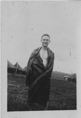 Cross taking shower on Maui