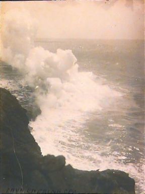 Lava entering sea from Matavanu Volcano