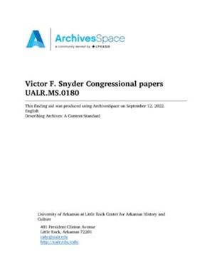 Victor F. Snyder Congressional papers