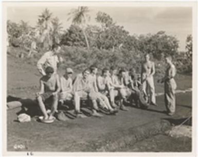 [Servicemen waiting for treatment during sick call, Saipan]