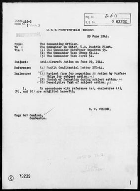 PORTERFIELD - AA Act Rep, 6/29/44 East of Saipan Island, Marianas