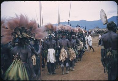 New Year's Day festivities at Minj Station, 1955, coastal and highland dancers are performing (2) : Minj Station, Wahgi Valley, Papua New Guinea, 1954 / Terence and Margaret Spencer