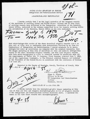 Volume 171: Immigration Service Forms, July 1, 1950 - November 30, 1950