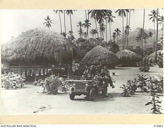 1943-10-01. NEW GUINEA. ATTACK ON KAIAPIT. AUSTRALIAN TROOPS RIDE THROUGH THE CAPTURED VILLAGE OF KAIAPIT. (NEGATIVE BY MILITARY HISTORY NEGATIVES)