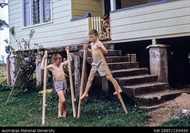 Matt and Tom on stilts, Iririki