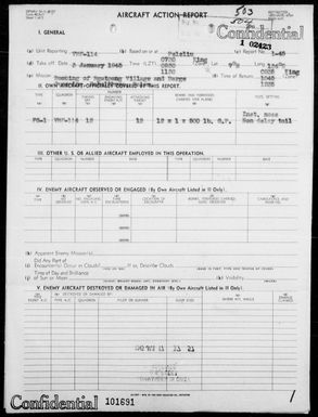 VMF-114 - ACA Reports Nos 1-45 to 4-45 - Bombing & Strafing Targets on Babelthuap Island, Palau Islands on 1/3 & 4/45