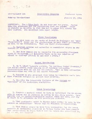 Anthropolgy 124 Comparative religion. Make up examination