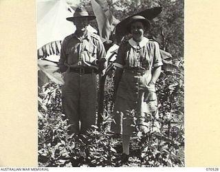 EGGY'S CORNER, PORT MORESBY, PAPUA, 1944-02-20. NX139073 COLONEL J. LEAH, AUSTRALIAN ARMY MEDICAL CORPS, COMMANDING OFFICER OF THE 2/1ST GENERAL HOSPITAL (1), WITH NFX76276 MATRON M.E. HURLEY, ..