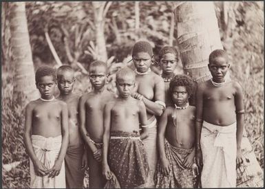 A group of eight girls from the village of Fiu, Malaita, Solomon Islands, 1906 / J.W. Beattie