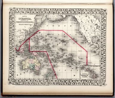 Map of Oceanica, exhibiting its various divisions, island groups &c. (with inset) Map of the Sandwich Islands. Entered ... 1874, by S. Augustus Mitchell ... Washington.