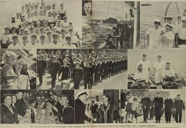 New Zealand corvettes' feat in Solomons: warm Auckland welcome to officers and men of one of the vessels which sank a Japanese submarine