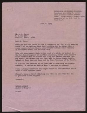 [Correspondence Between A. A. Smyser and Barbara Jordan - May 29, 1973-June 12, 1973]