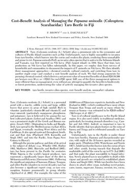 Cost-benefit analysis of managing the Papuana uninodis (Coleoptera: Scarabaeidae) Taro beetle in Fiji