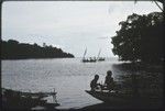 Fishing: canoes returning to inlet near Tukwaukwa, sails furled, children on beached canoes in foreground