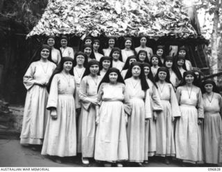 Ramale Mission, Kokopo Area, New Britain. A group of German missionary sisters, members of the 300 white internees liberated when troops of HQ 11 Division occupied the area following the surrender ..