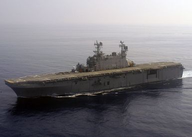 Aerial port bow view of the Tarawa Class Amphibious Assault Ship USS SAIPAN (LHA 2) as it sails in the Mediterranean Sea on Aug. 24, 2006. SAIPAN is currently underway conducting maritime security operations. (U.S. Navy photo by Mass Communication SPECIALIST SEAMAN Patrick W. Mullen III) (Released)