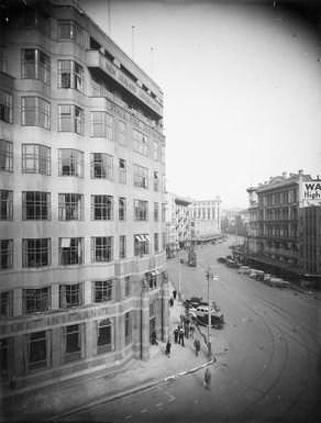 State Insurance building and Lambton Quay, Wellington