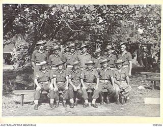TOROKINA, BOUGAINVILLE. 1945-10-29. MEMBERS OF NO. 4 PLATOON, 15 INFANTRY BATTALION. (FOR IDENTIFICATION OF 13 NAMED PERSONNEL REFER TO PROVISIONAL CAPTION OR NAME INDEX.)