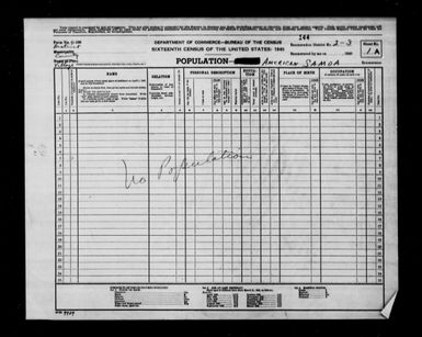 1940 Census - American Samoa - Eastern District of Tutuila County - ED 2-3