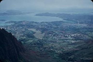 [Aerial view of coastline and lowlands in Kaneohe Bay, United States]