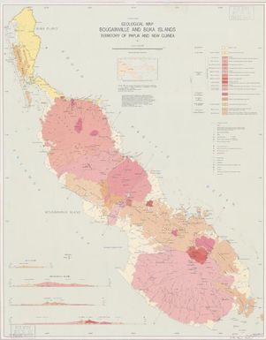 Geological map, Bougainville and Buka Islands, Territory of Papua and New Guinea / compiled by Y. Miezitis ; geology by D. H. Blake [et al.] ; cartography by Geological Branch, B.M.R. ; compiled and published by the Bureau of Mineral Resources, Geology, and Geophysics, Department of National Development