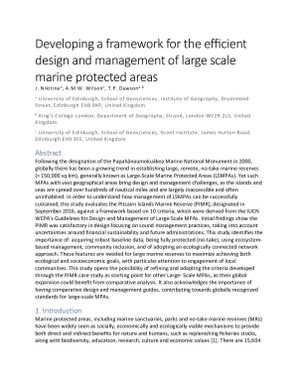 Developing a framework for the efficient design and management of large scale marine protected areas.