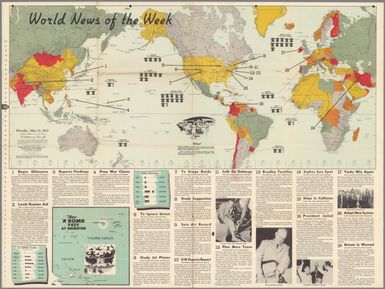 World News of the Week : Monday, May 21, 1951. Covering period May 11 to May 17. Volume 13, No. 38. Published and copyrighted (weekly), 1951, by News Map of the Week, Inc., 1512 Orleans Street, Chicago, Illinois. Published in two sections : Section one. Lithographed in U. S. A.