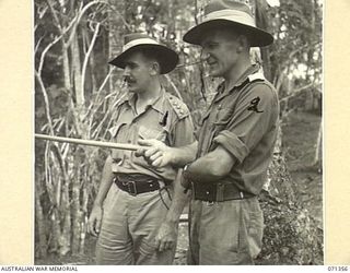 GUSIKA, NEW GUINEA, 1944-03-17. VX47918 CAPTAIN K.A. BOYD, ADJUTANT, (1) WITH VX14046 LIEUTENANT COLONEL K.S. CUSWORTH (2), CO OF THE 29/46TH INFANTRY BATTALION, 4TH INFANTRY BRIGADE