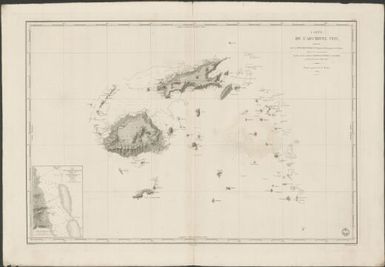 Carte de L'Archipel Viti / dressée par M. Vincendon Dumoulin, Ingénieur hydrographe de la marine, d'après les reconnaissances exécutées par les Capitaines Dumont-D'Urville et J. Wilkes pendant les années 1838 et 1840 ; Dépôt-général de la Marine 1849 ; gravé par Chassant ; ecrit par J.M. Hacq