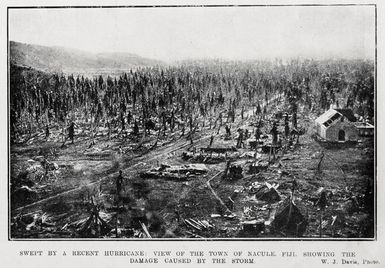 Swept by a recent hurricane: view of the town of Nacule, Fiji, showing the damage caused by the storm