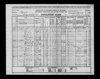 1940 Census Population Schedules - Guam - Agana County - ED 1-1