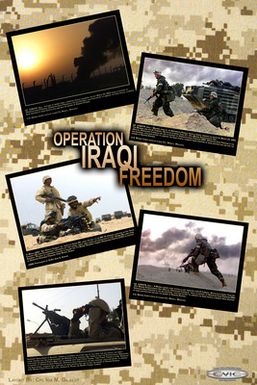 Poster showing what US Marine Corps (USMC) Marines in action in Iraq during Operation IRAQI FREEDOM